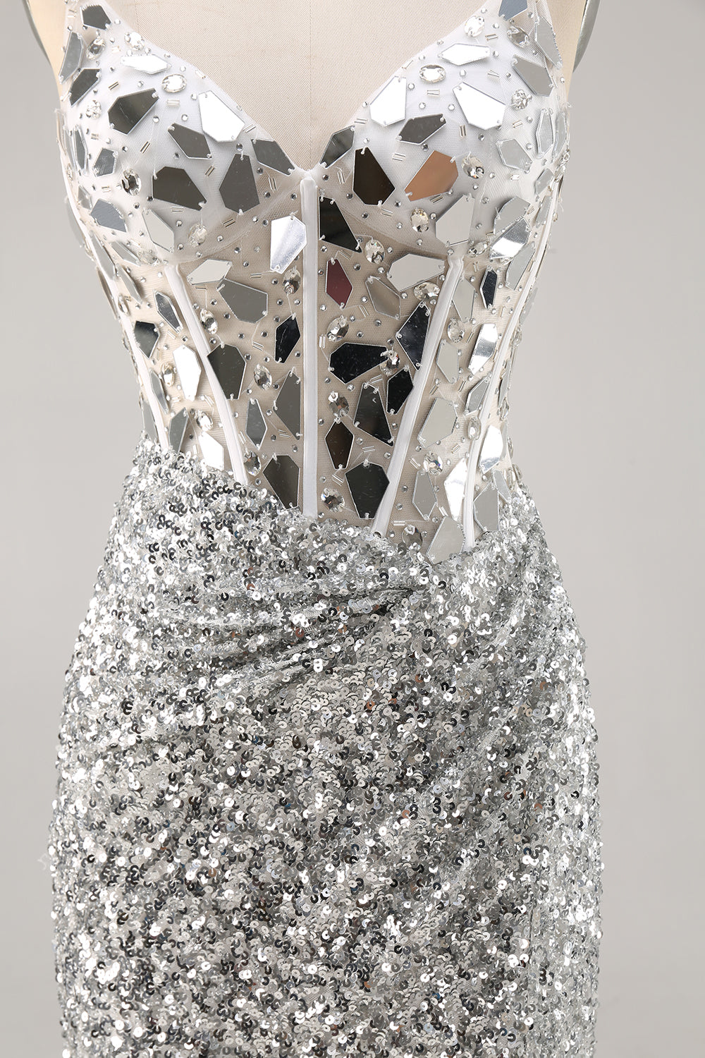 Korsett Silver V-hals Bodycon Spegel Homecoming Klänning
