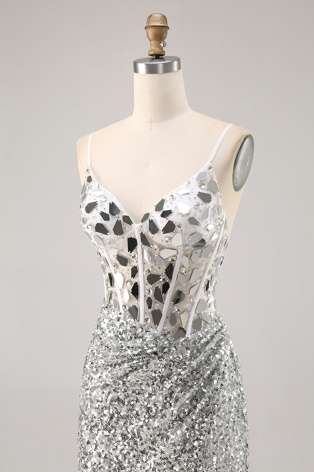 Korsett Silver V-hals Bodycon Spegel Homecoming Klänning