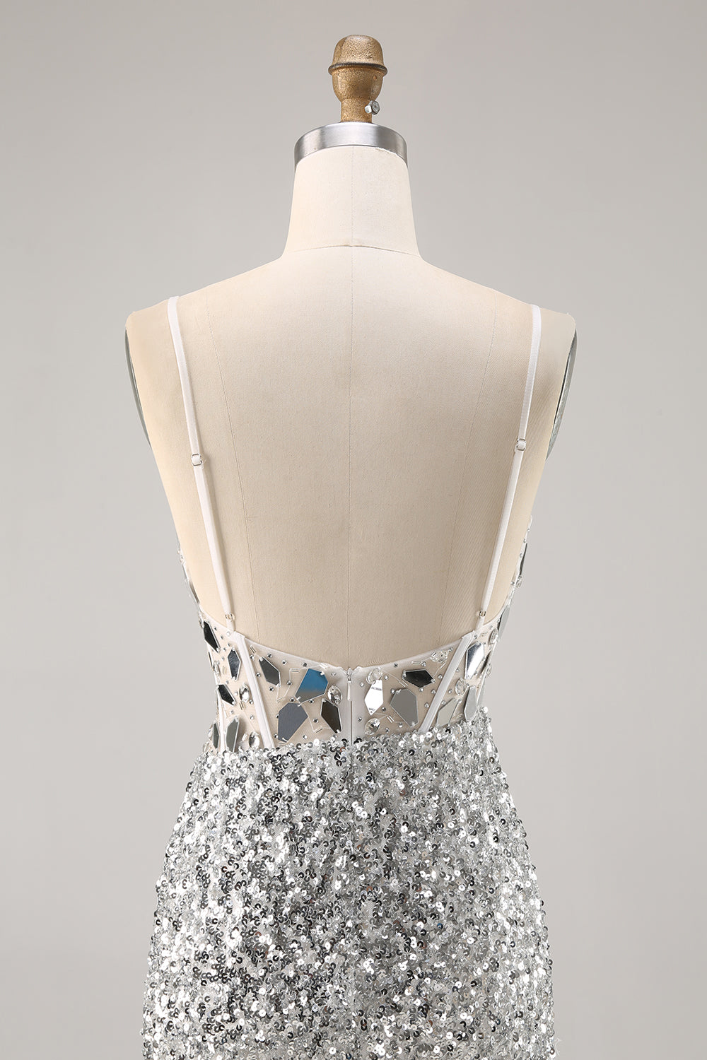 Korsett Silver V-hals Bodycon Spegel Homecoming Klänning