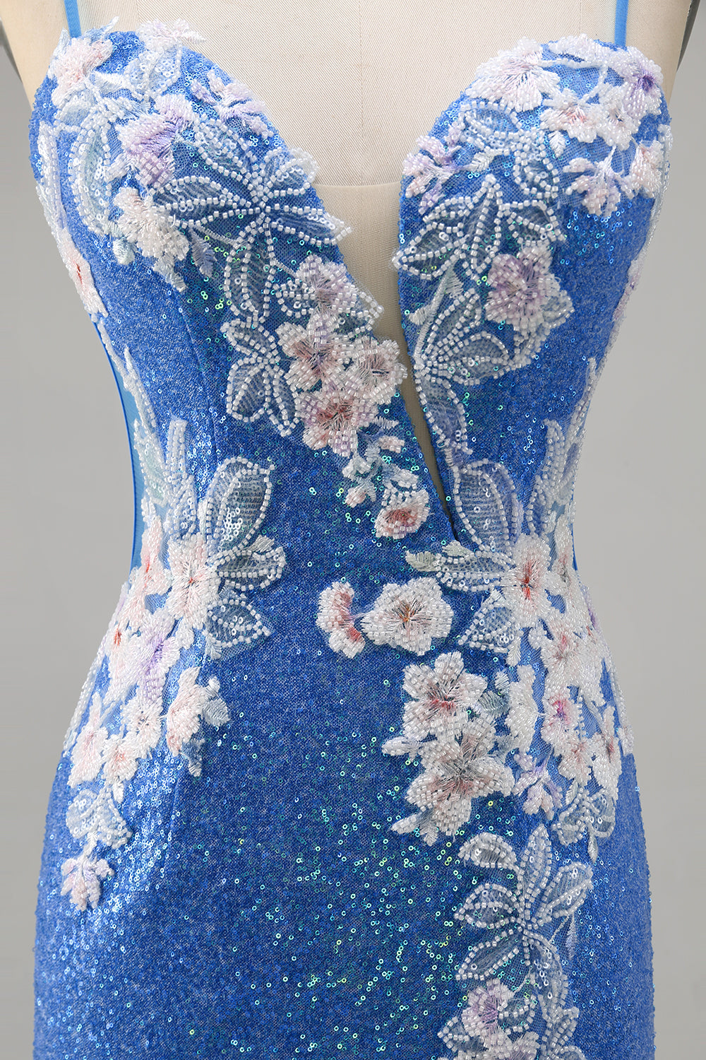 Glittrande Blommig Blå Bodycon Paljett Homecoming Klänning