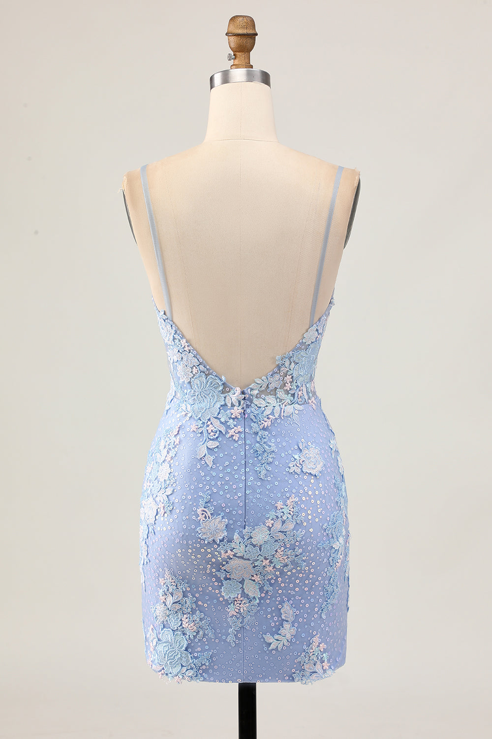 Ljusblå Bodycon Blommiga Paljetter Homecoming Klänning med Appliques