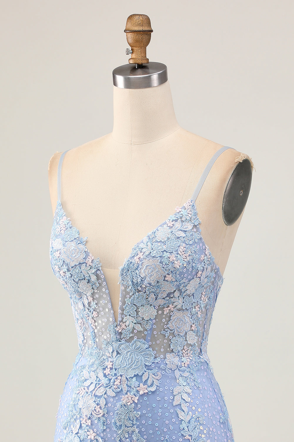 Ljusblå Bodycon Blommiga Paljetter Homecoming Klänning med Appliques