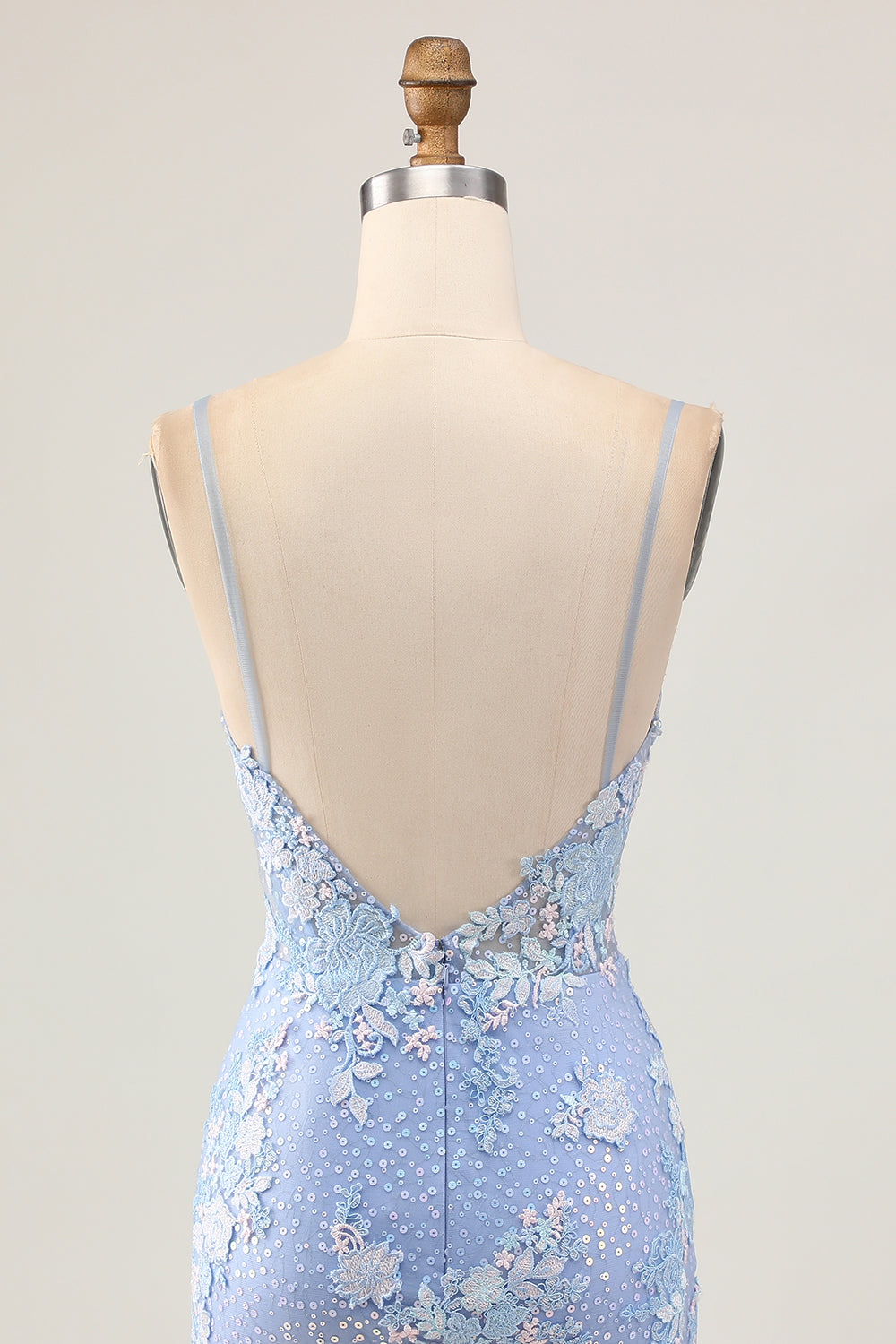 Ljusblå Bodycon Blommiga Paljetter Homecoming Klänning med Appliques