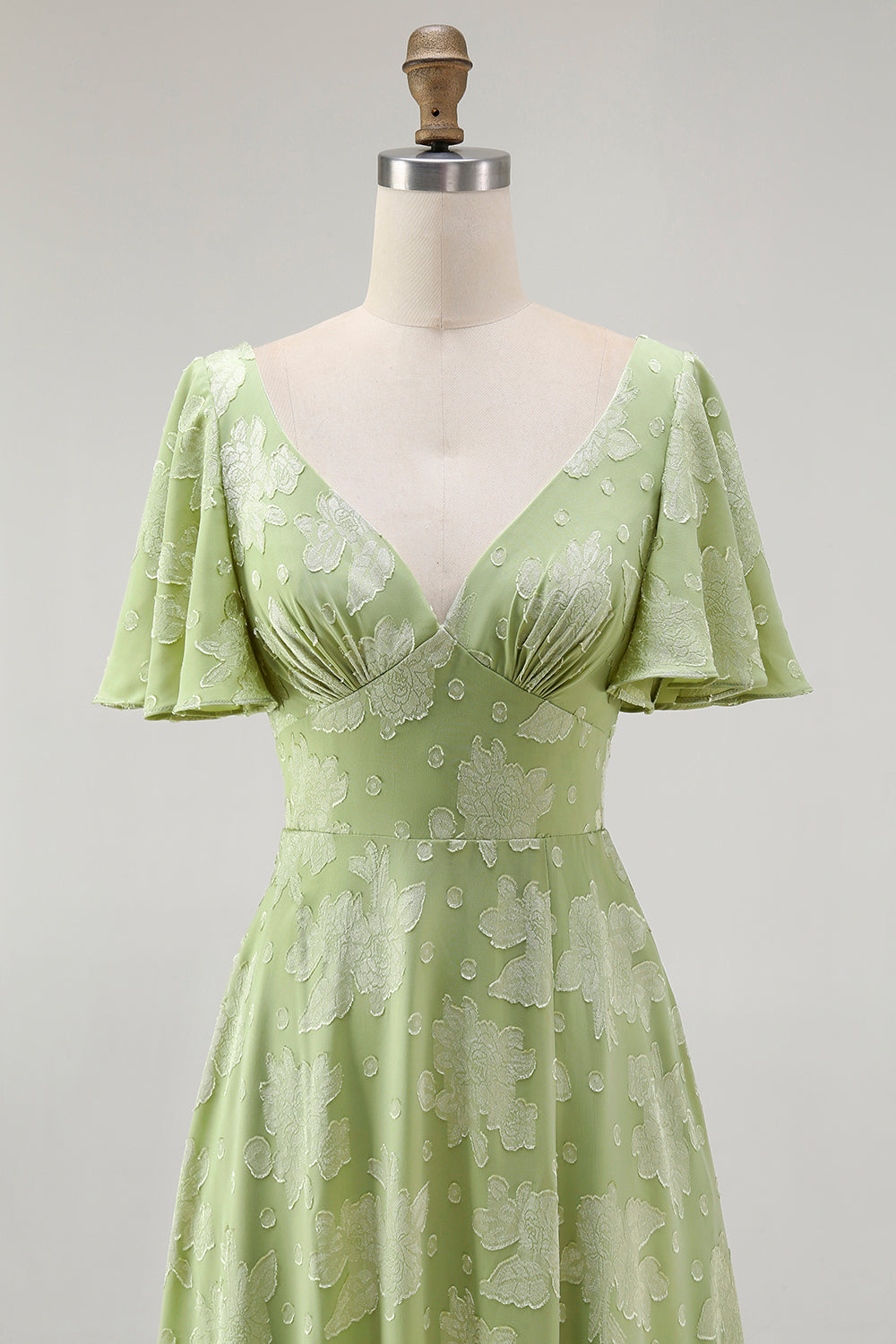 Grön Blommig En linje Kortärmad Brudtärna Klänning