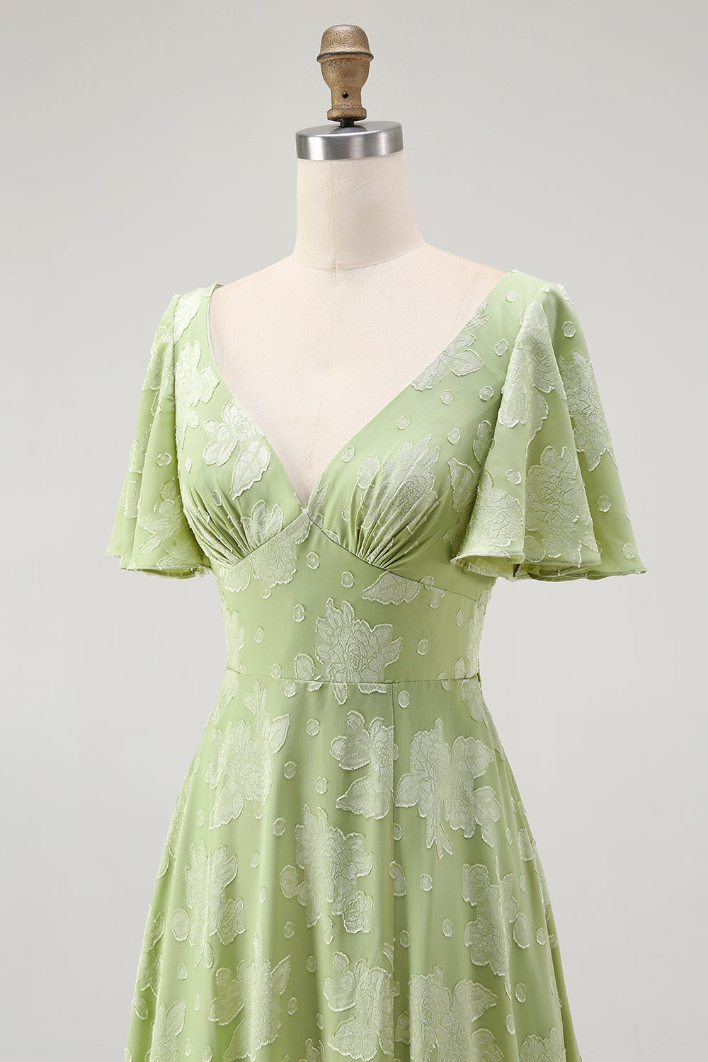 Grön Blommig En linje Kortärmad Brudtärna Klänning