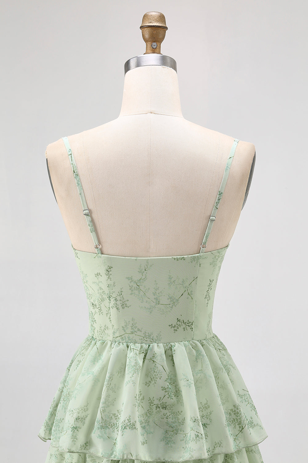 Dusty Sage En linje Korsett Tiered Chiffong Lång Brudtärna Klänning Med Slits