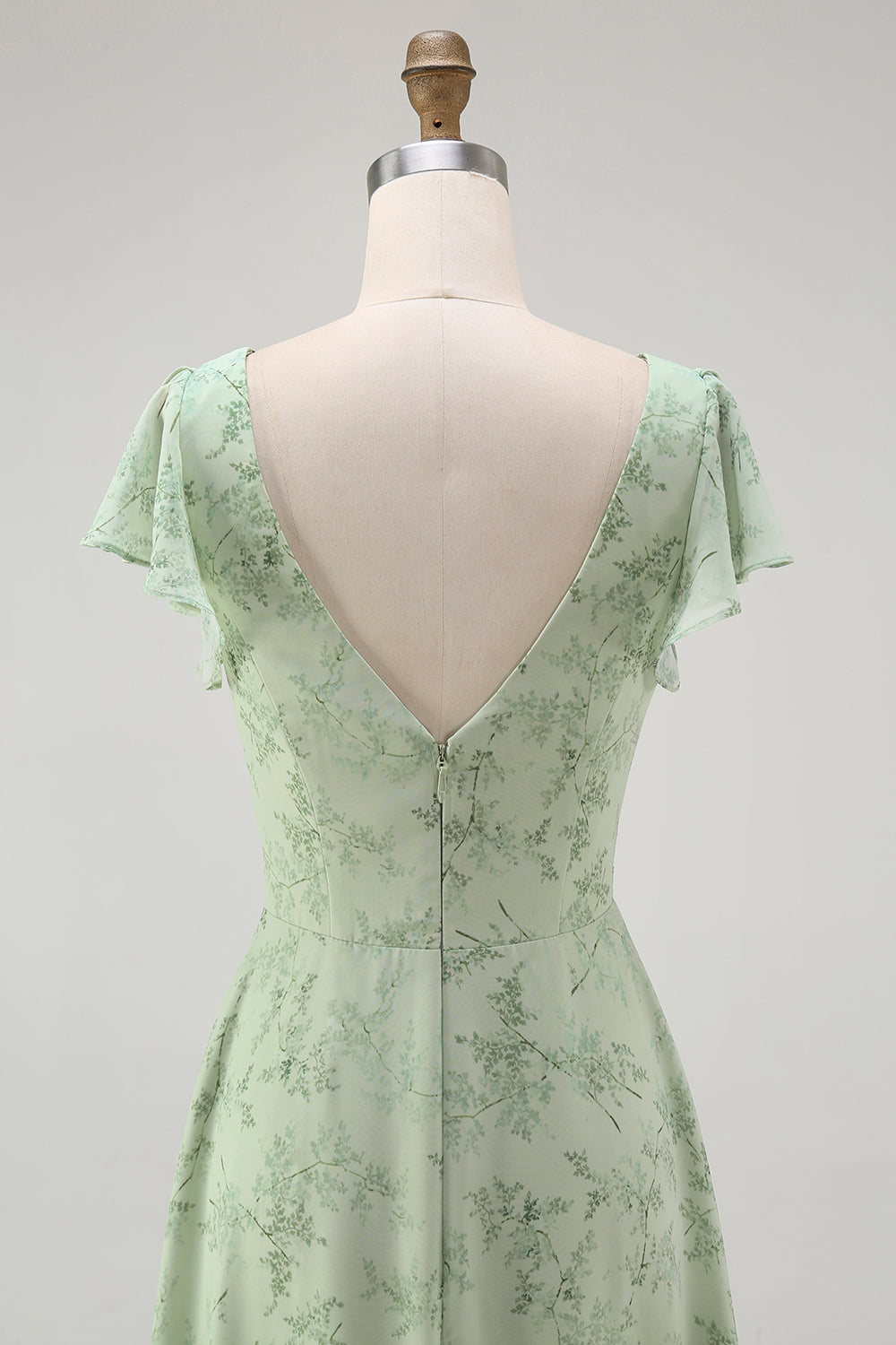 Dusty Sage A Line Kortärmad brudtärna klänning med slits