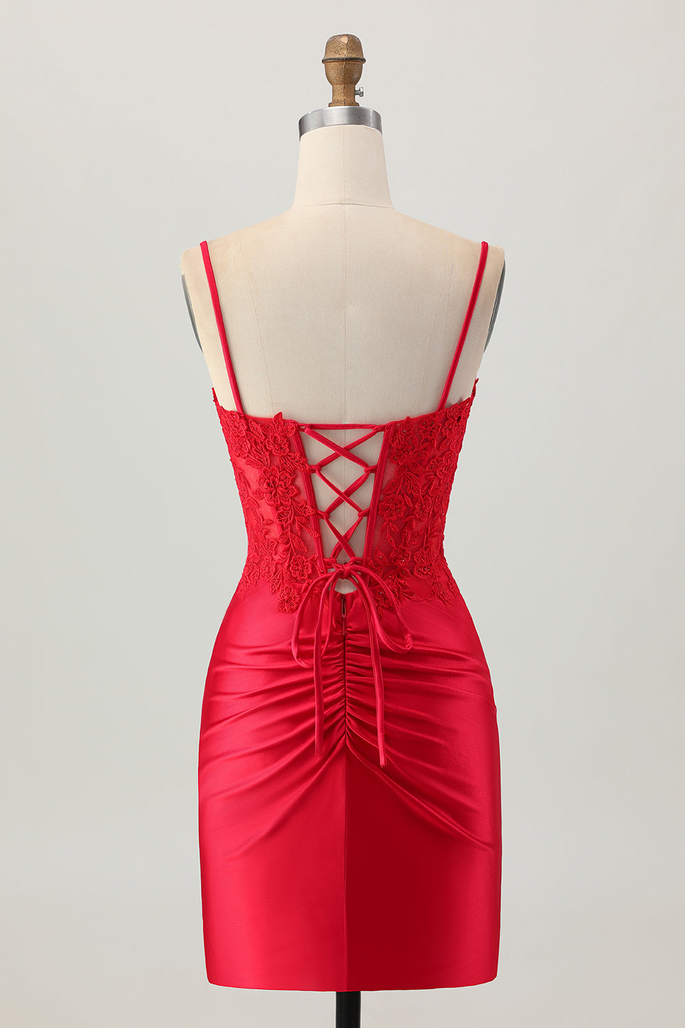 Mörkröd Spaghetti Straps Pärlstav Kort Tight Homecoming Klänning med Snörning Upp Tillbaka