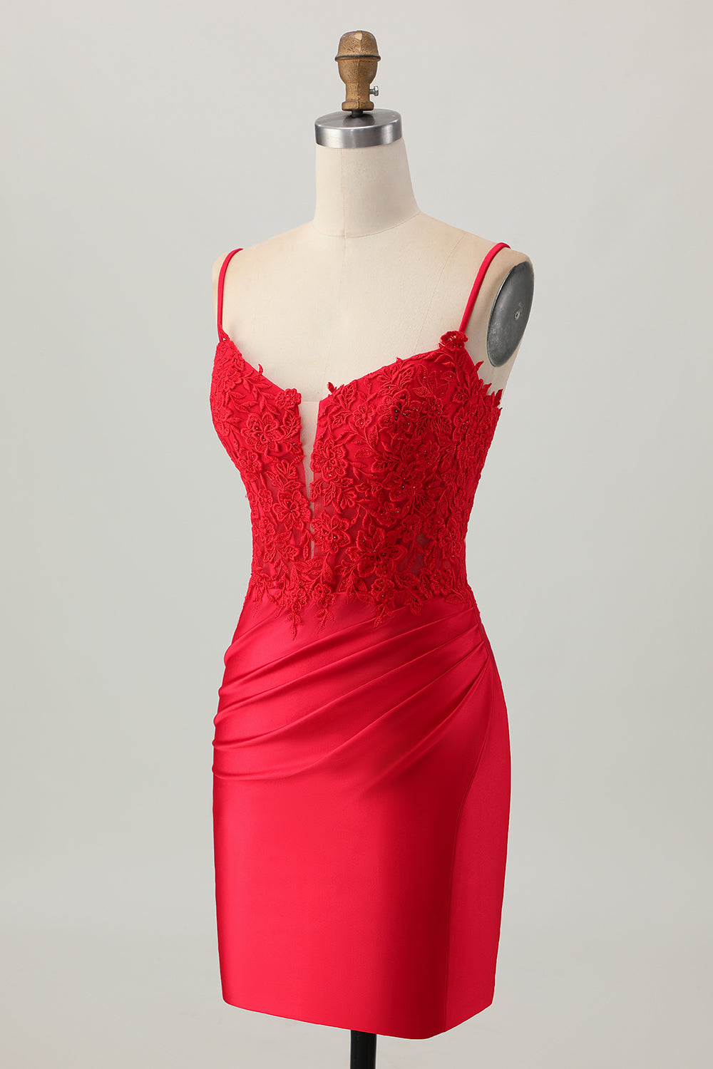 Mörkröd Spaghetti Straps Pärlstav Kort Tight Homecoming Klänning med Snörning Upp Tillbaka