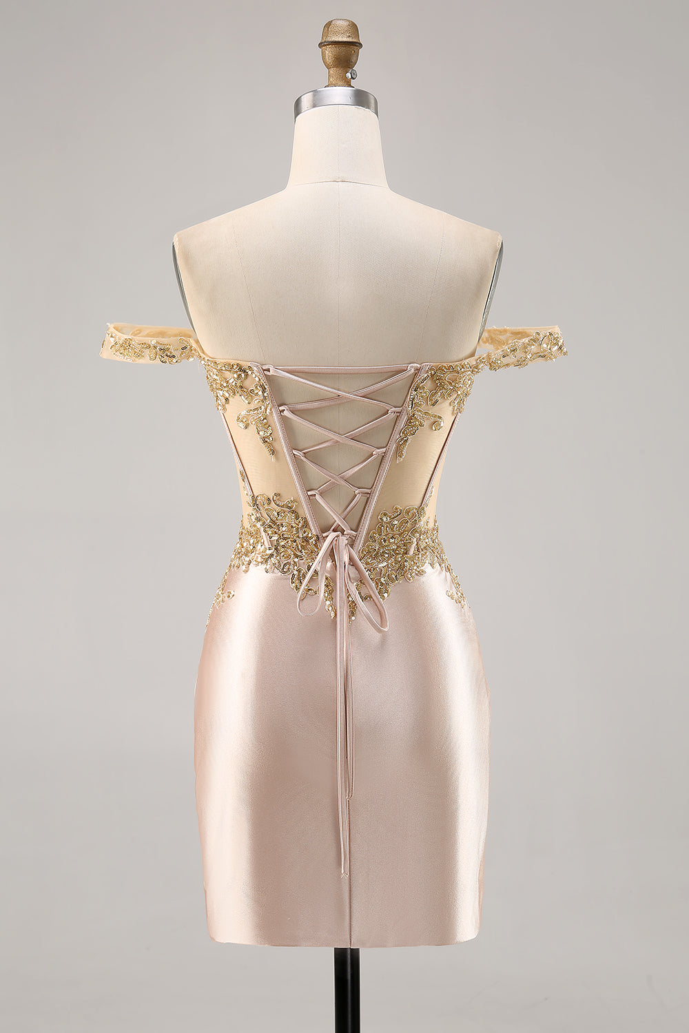 Off the Shoulder Korsett Bodycon Champagne Homecoming Klänning med Paljetter