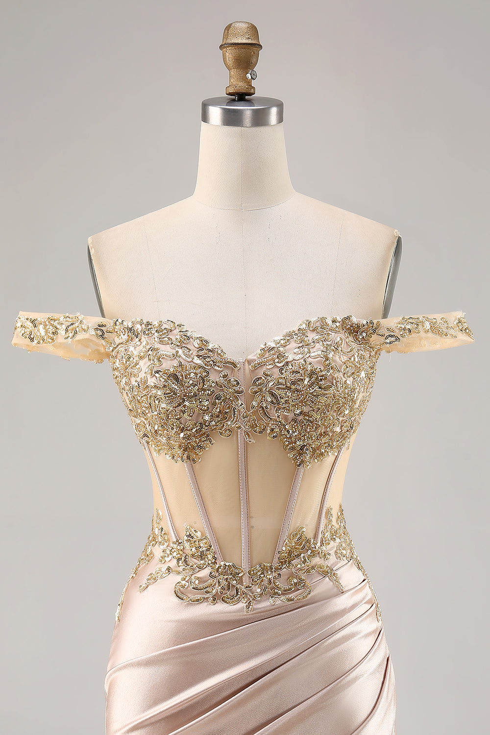 Off the Shoulder Korsett Bodycon Champagne Homecoming Klänning med Paljetter