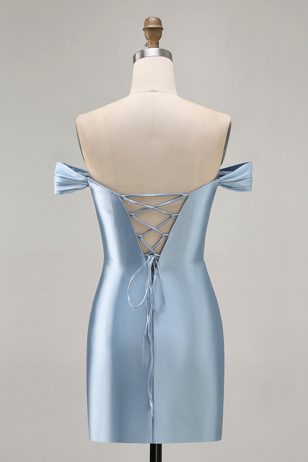 Gråblå Off The Shoulder Satin Rynkad Bodycon Homecoming Klänning med Slits