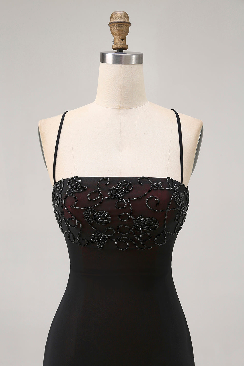 Svart Bodycon Spaghetti Straps Kort Homecoming Klänning med Beading