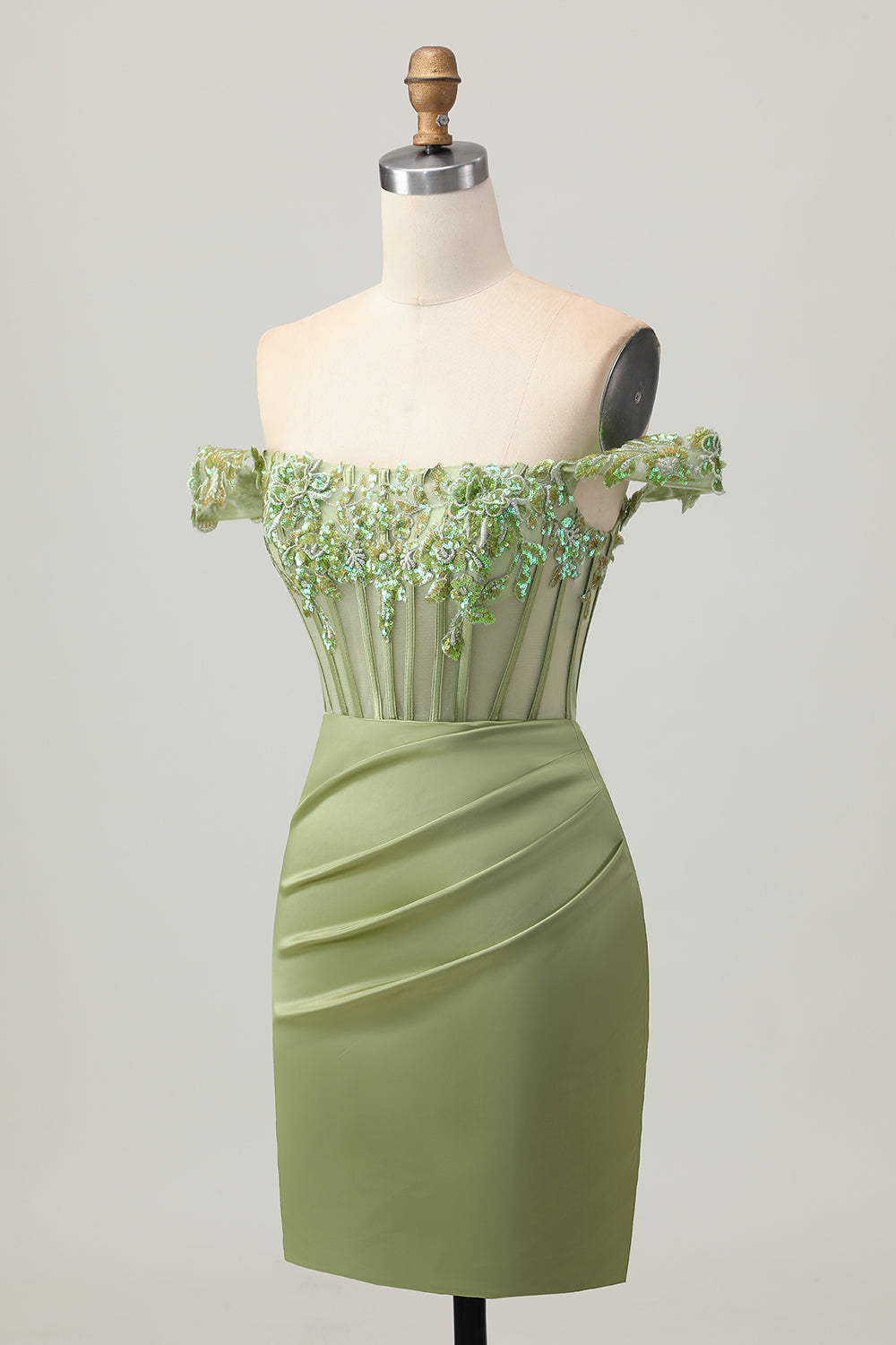 Grön Off The Shoulder Korsett Paljetter Bodycon Homecoming Klänning