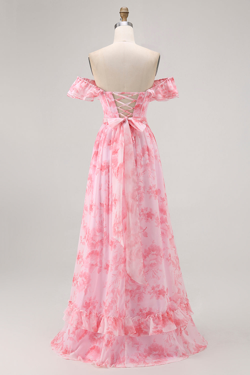 Champagne Blomma Från Axeln Korsett A-linje Brudtärna Klänning Med Slits