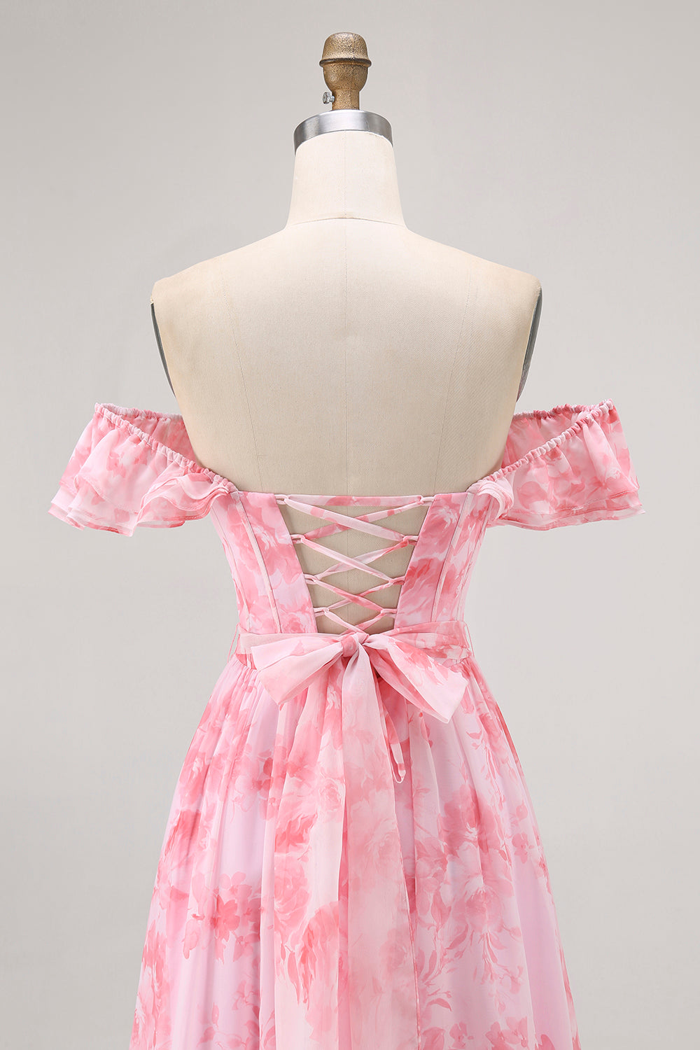 Champagne Blomma Från Axeln Korsett A-linje Brudtärna Klänning Med Slits