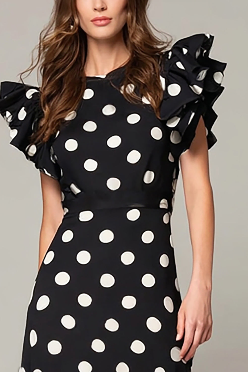 Svart Vit Dot A Line Lång Formell Klänning Med Ruffles