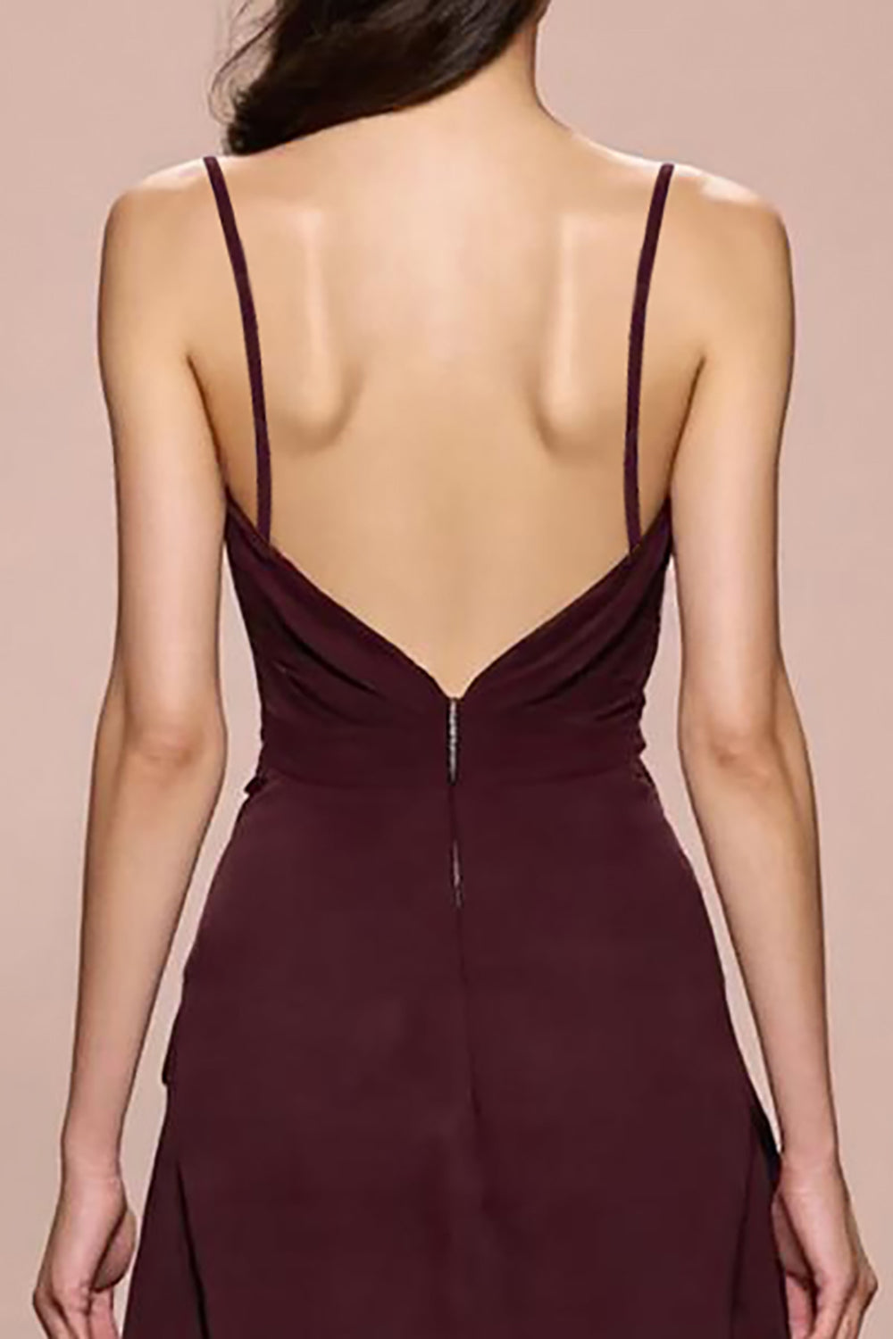 Mörkröd Fodral Rynkade Spaghetti Straps Lång Aftonklänning