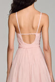 Ljusrosa Chiffong A-linje Spaghetti Remmar Aftonklänning