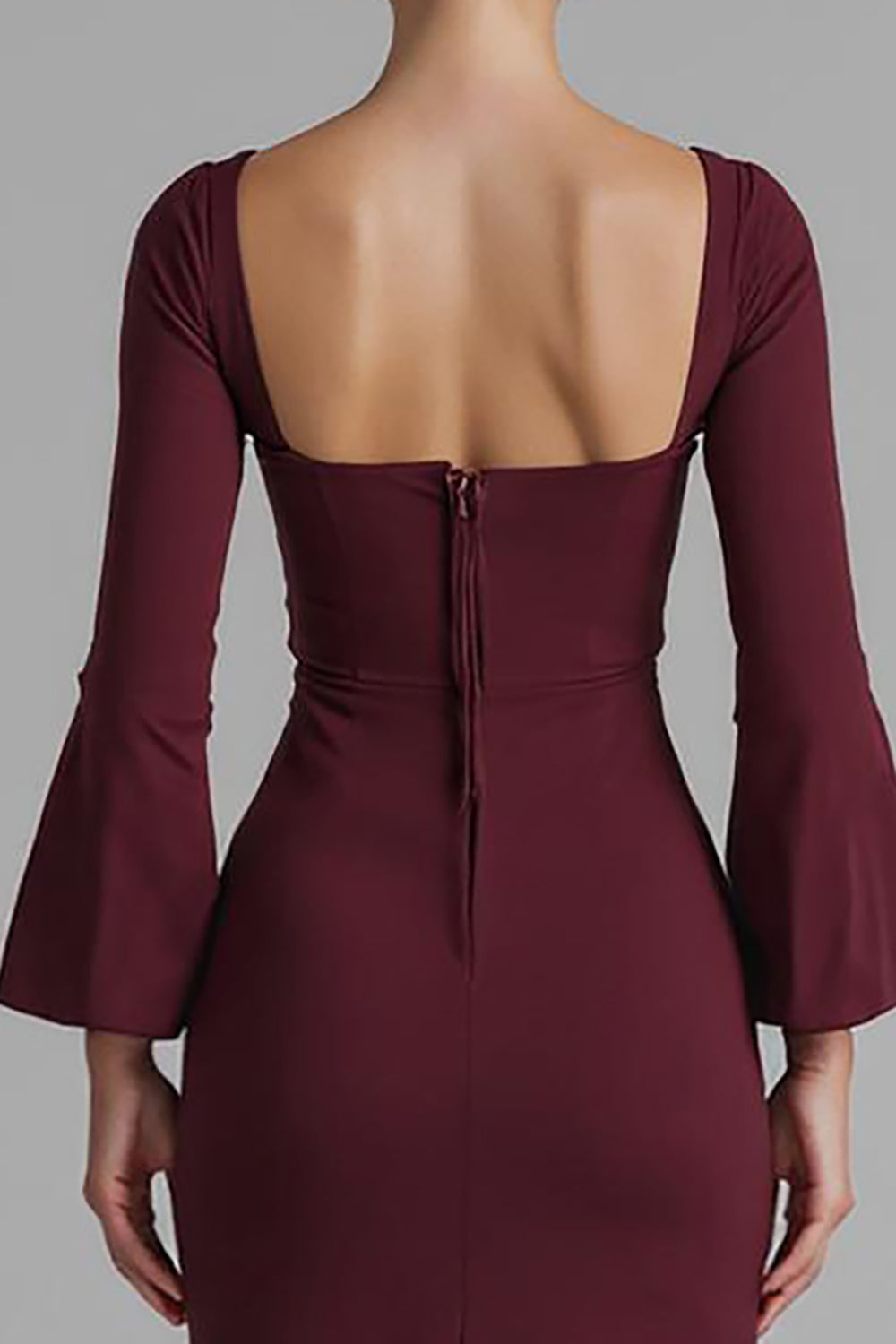 Mörkröd V-ringad Satin Sjöjungfru Aftonklänning med slits