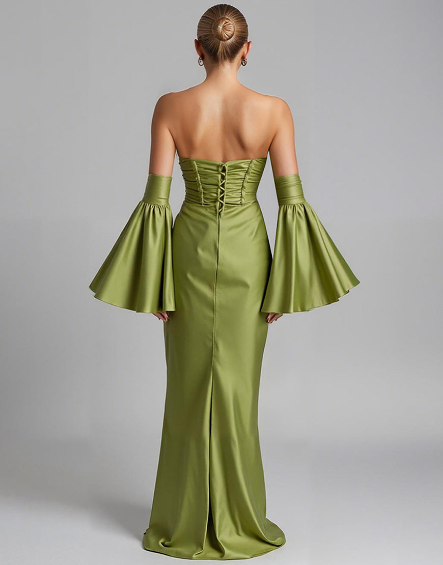 Turkos Puffärm Rynkad Axelbandslös Sjöjungfru Aftonklänning