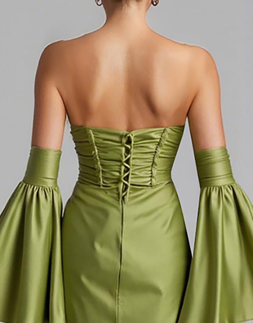 Turkos Puffärm Rynkad Axelbandslös Sjöjungfru Aftonklänning