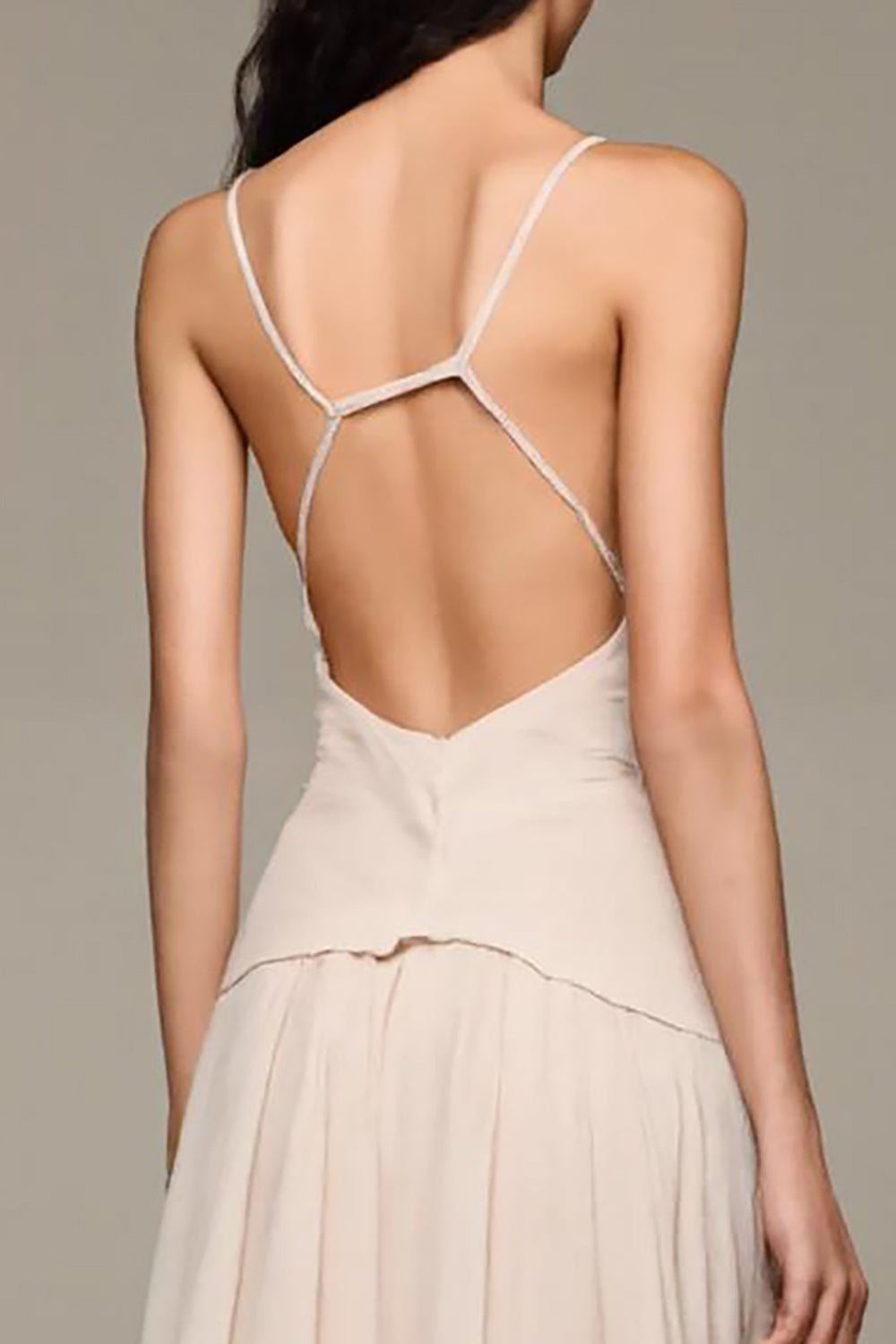 Aprikos A-linje V-ringad lång aftonklänning med 3d blommor