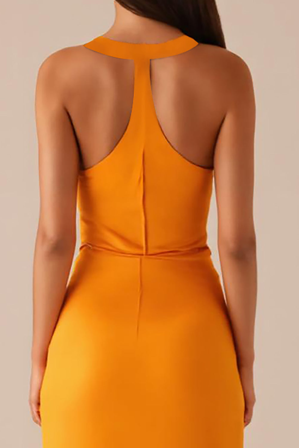 Gul Rund Hals Ärmlös Lång Aftonklänning