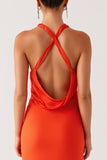 Halter Orange Rygglös Fodral Formell Klänning