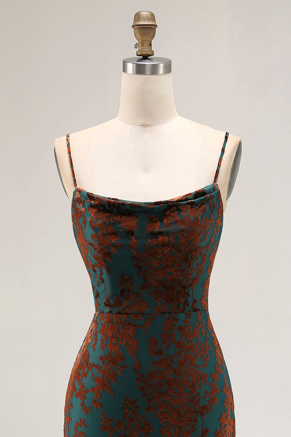 Mörkgrön Fodral Tryckt Lång Brudtärna Klänning Med Slits