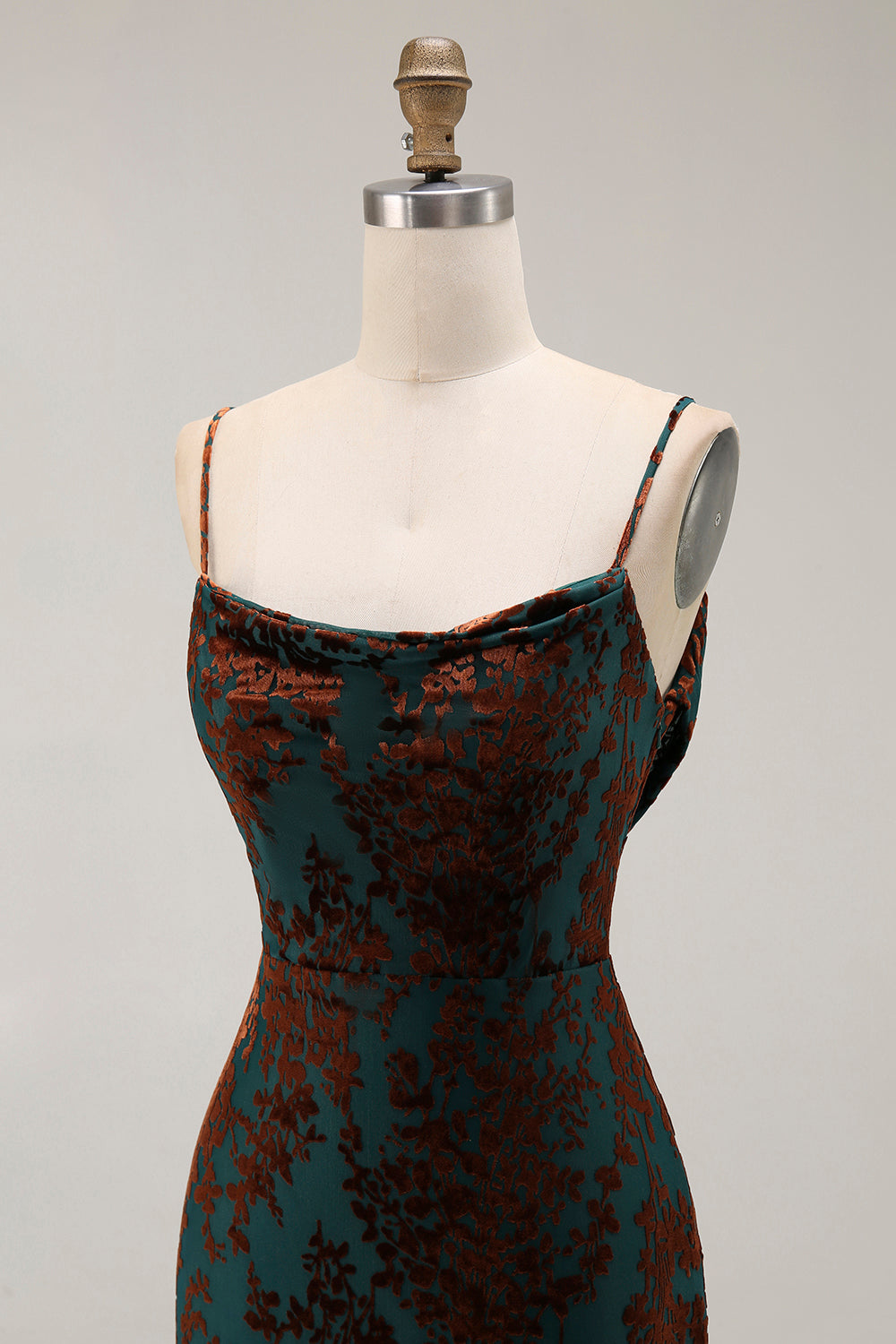 Mörkgrön Fodral Tryckt Lång Brudtärna Klänning Med Slits