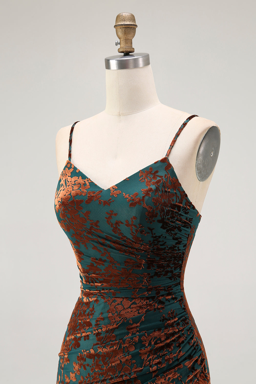 Mörkgrön Fodral Spaghetti Remmar Sammet Burnout Maxi Klänning med slits