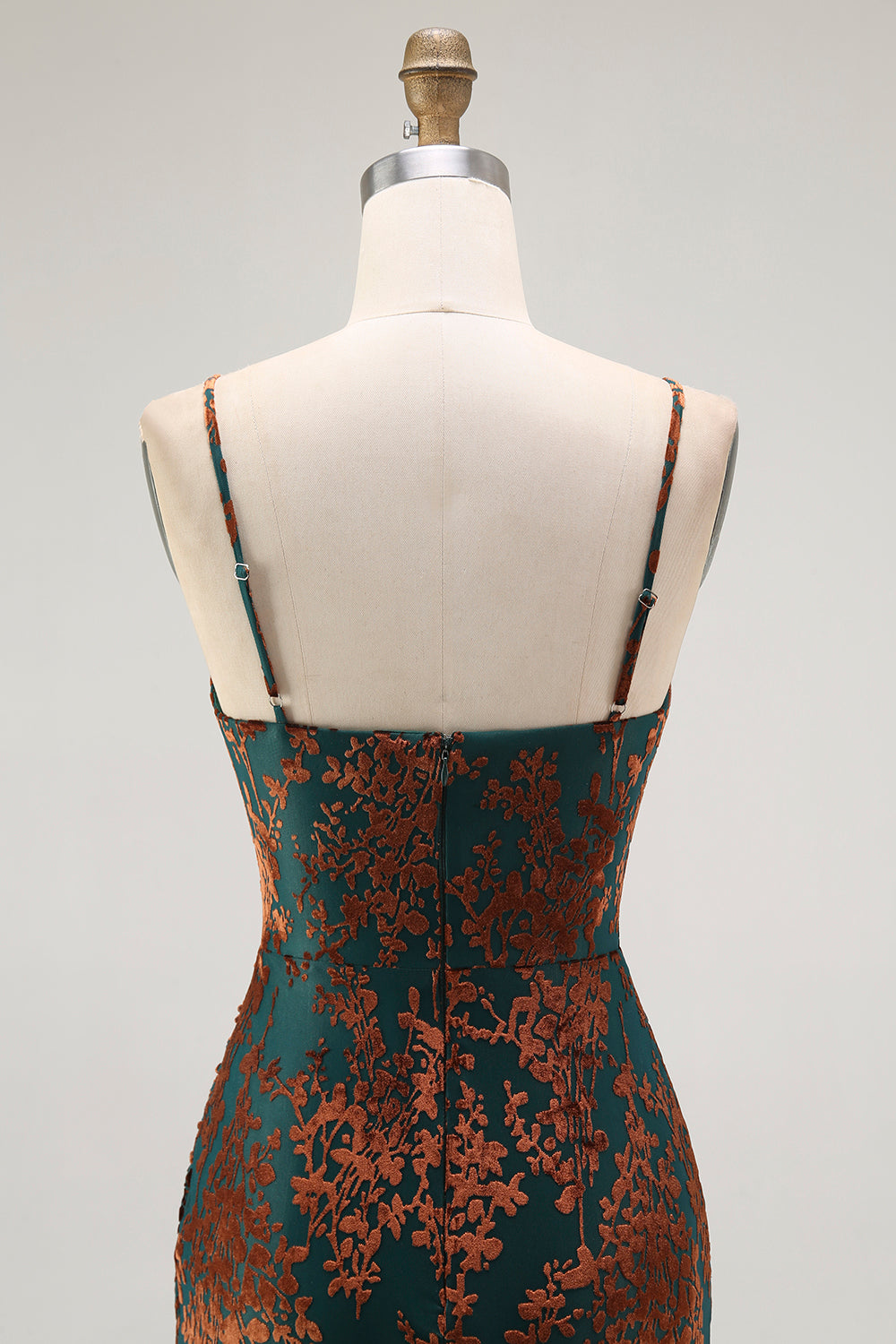 Mörkgrön Fodral Spaghetti Remmar Sammet Burnout Maxi Klänning med slits