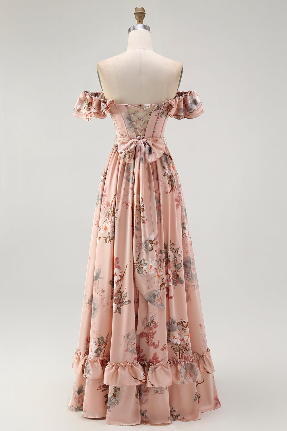 Rodna Blommig Från Axeln En linje Volang Brudtärna Klänning