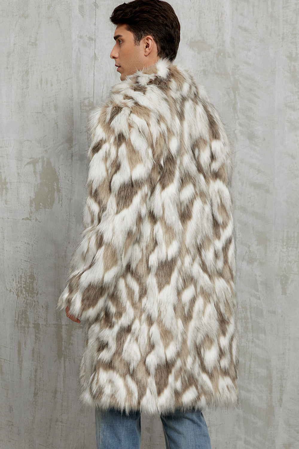 Grå fuskpäls skårade slag lång vinter mäns kappa