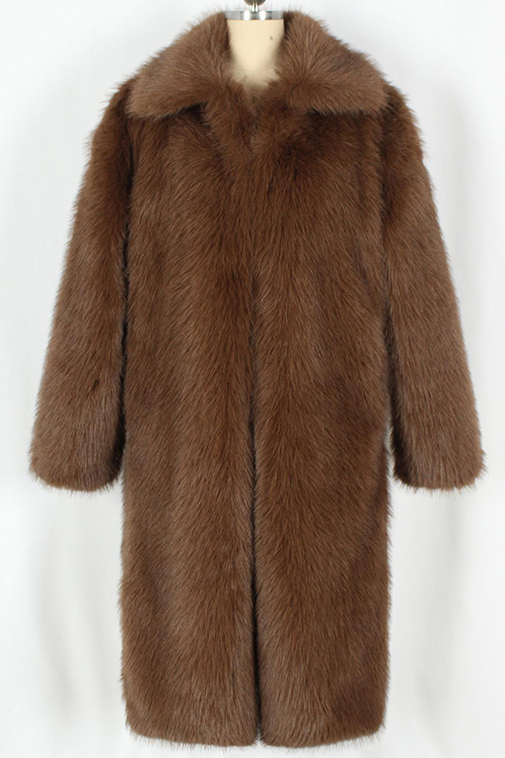 Brun Fluffig Fuskpäls Kavajslag Krage Lång Vinter Mäns Kappa