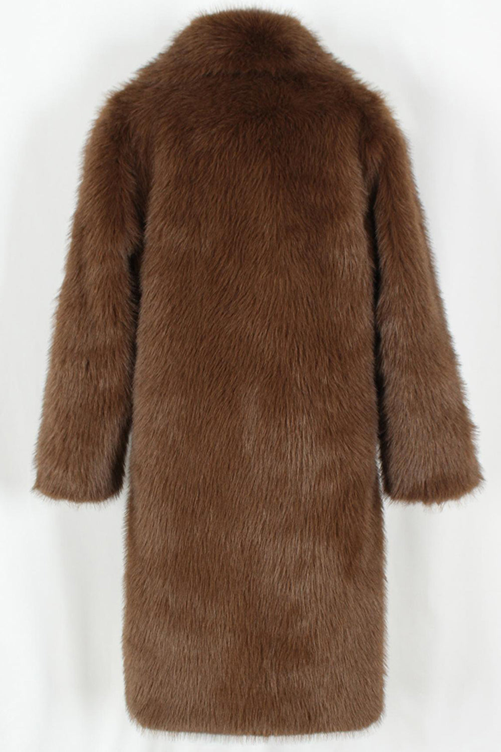 Brun Fluffig Fuskpäls Kavajslag Krage Lång Vinter Mäns Kappa