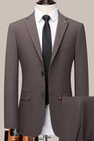 Coffee Notched Lapel Enkelknäppt Slim Fit Kostym
