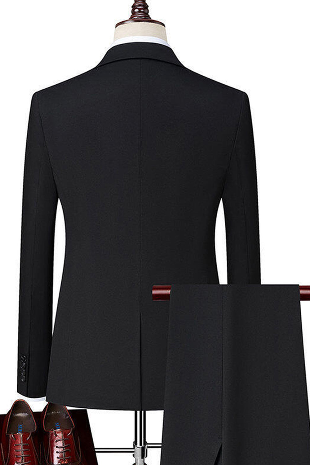 Svart Enkelknäppt Notched Kavajslag 3-delade Män Kostymer