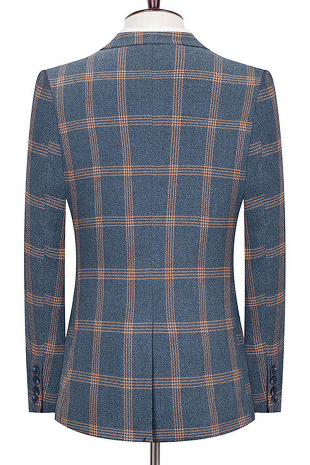 Blå Notched Kavajslag Slim Fit Rutiga Män Kostymer