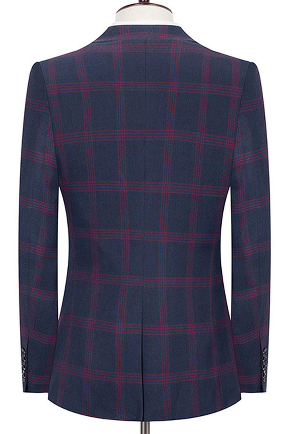 Blå Notched Kavajslag Slim Fit Rutiga Män Kostymer