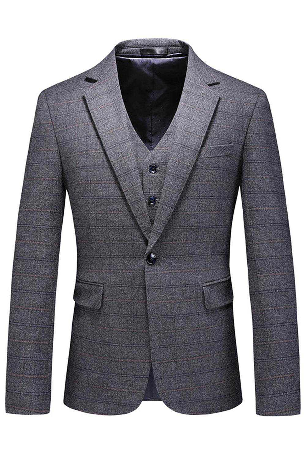 Mäns mörkblå rutiga skårade slag 3 stycken baldräkter