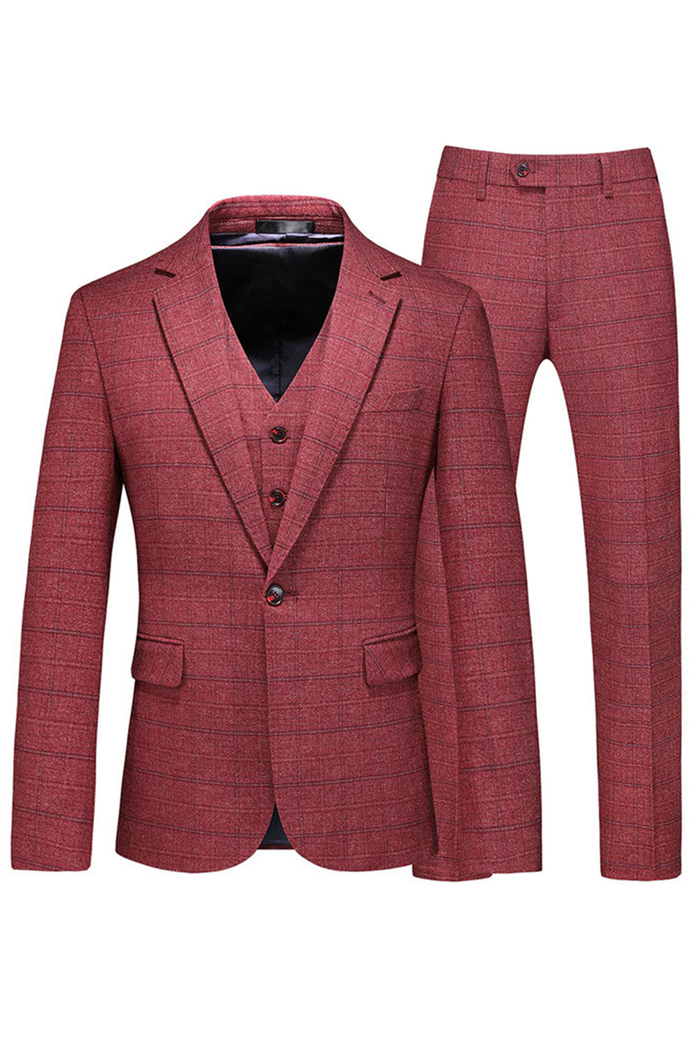 Mäns mörkblå rutiga skårade slag 3 stycken baldräkter