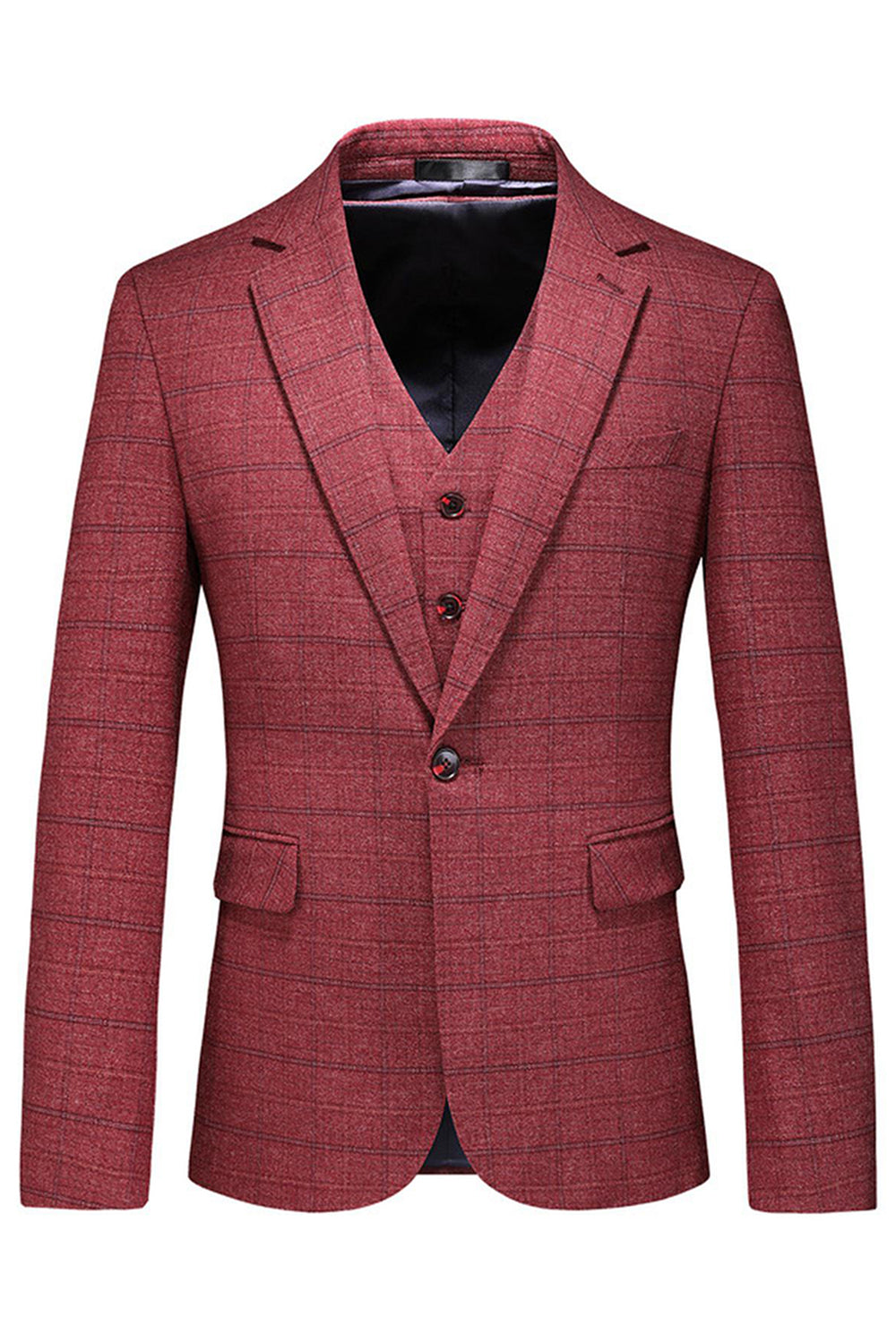 Mäns mörkblå rutiga skårade slag 3 stycken baldräkter