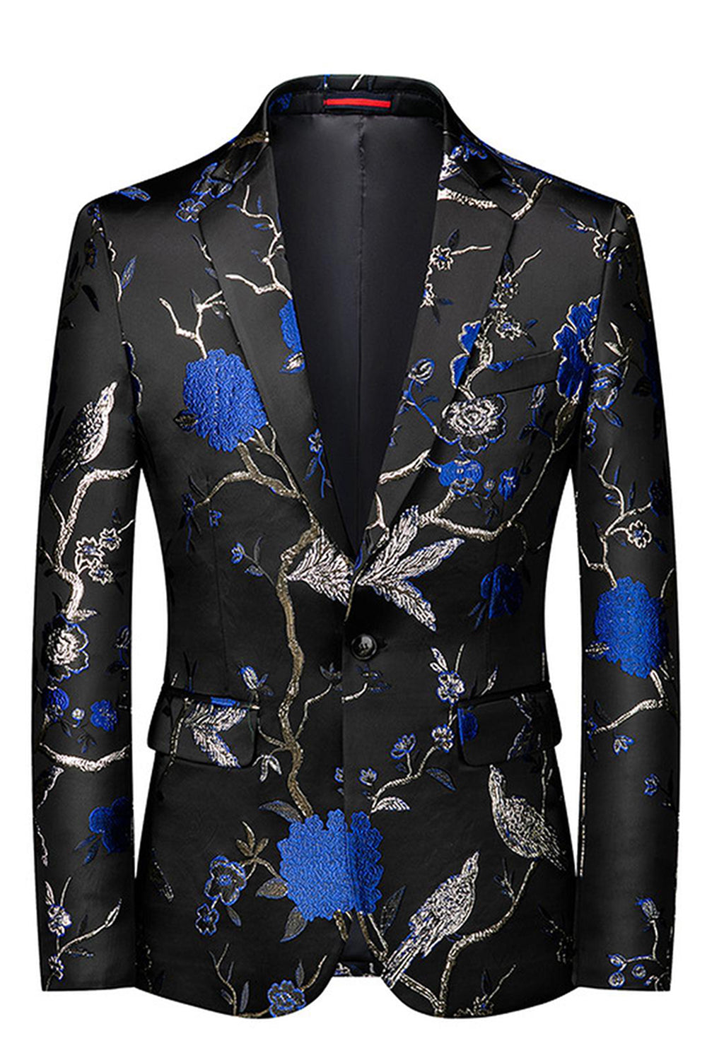 Blå och svart skårad kavajslag Jacquard 2-delad baldräkter för män