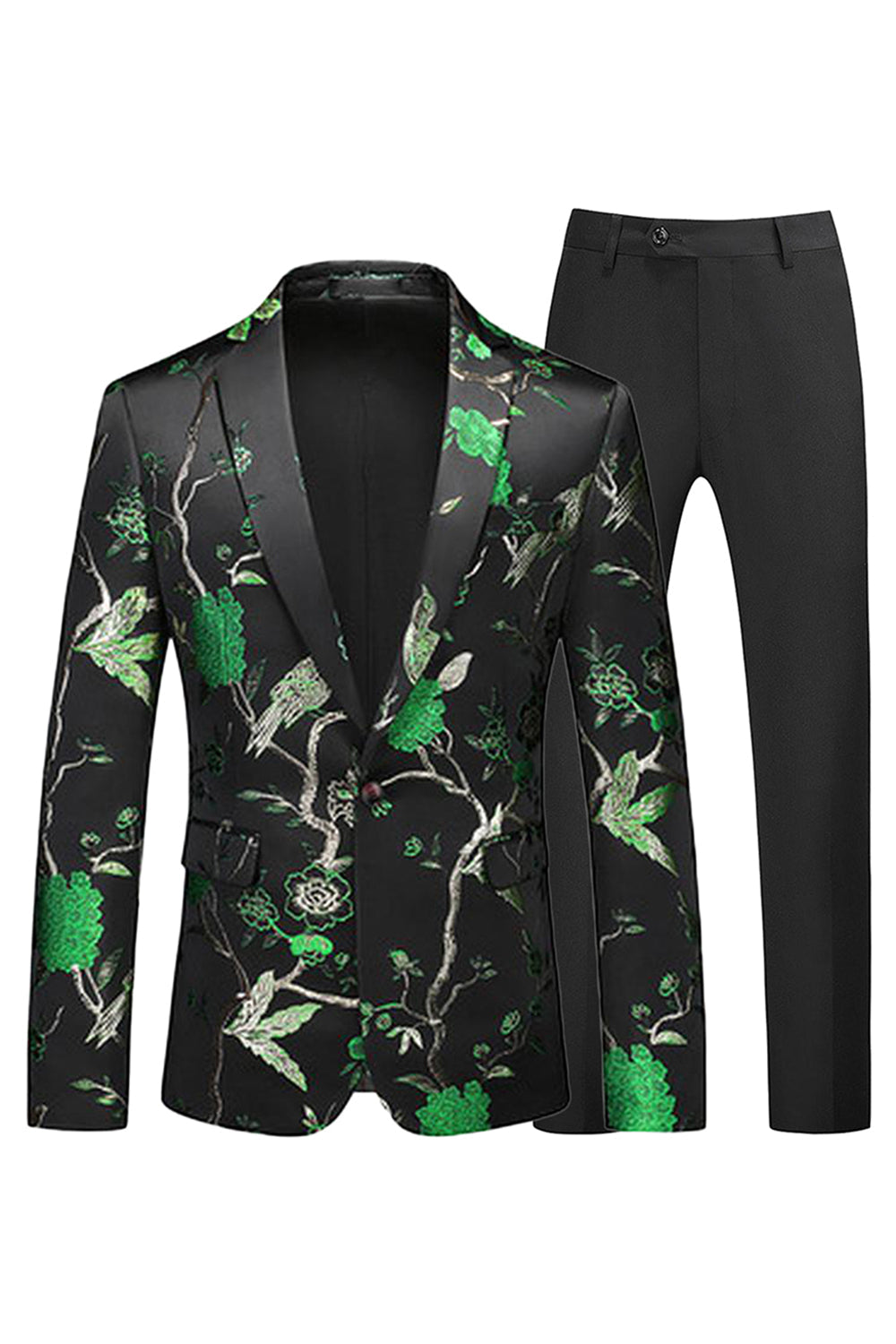 Blå och svart skårad kavajslag Jacquard 2-delad baldräkter för män