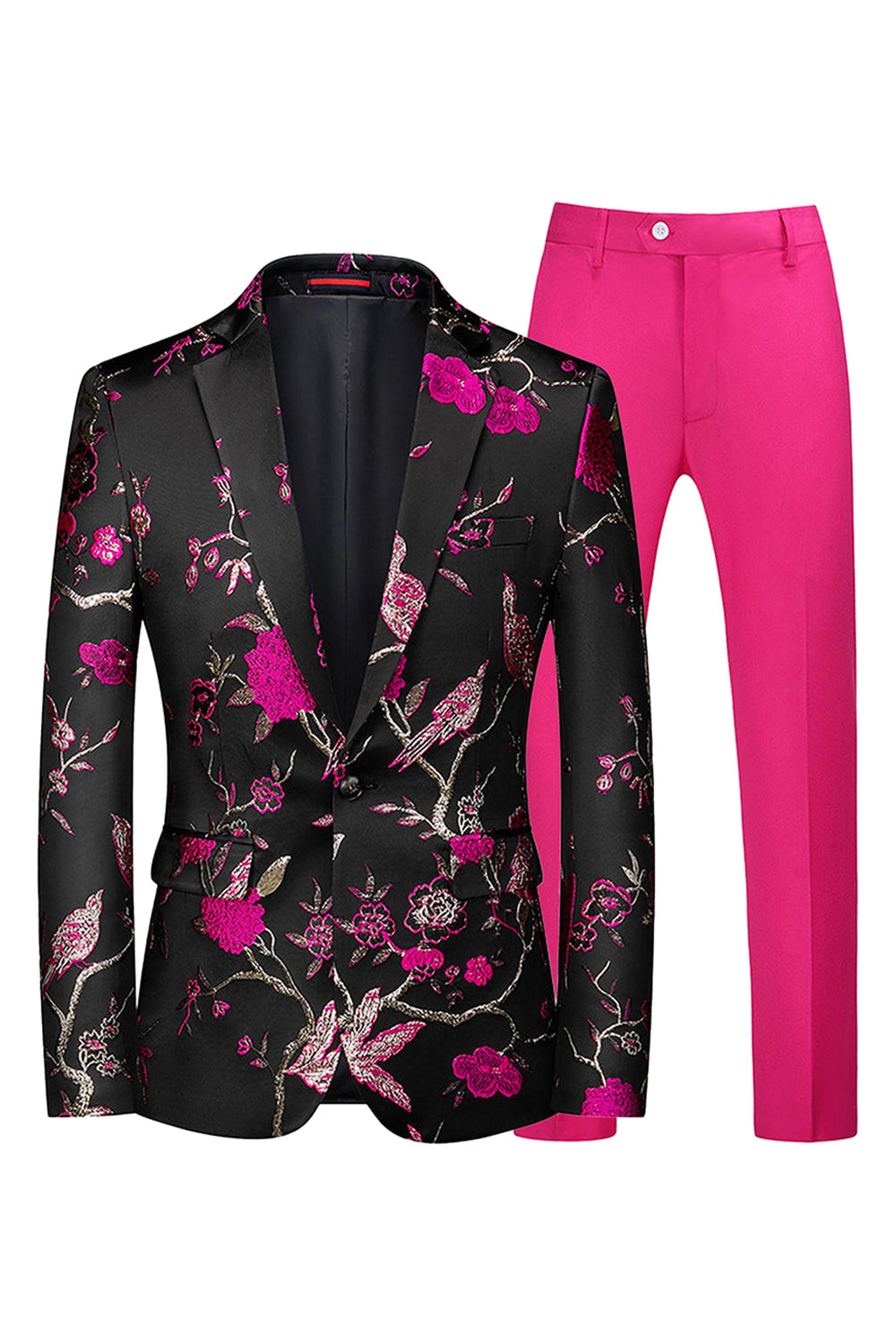 Blå och svart skårad kavajslag Jacquard 2-delad baldräkter för män