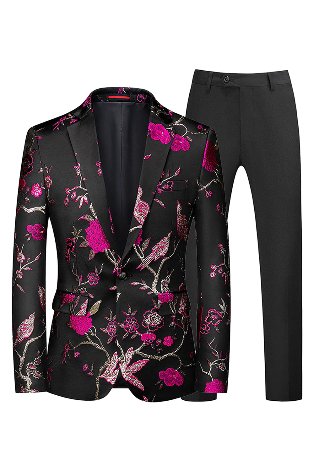 Blå och svart skårad kavajslag Jacquard 2-delad baldräkter för män