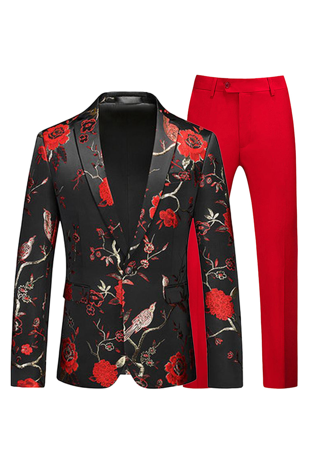 Blå och svart skårad kavajslag Jacquard 2-delad baldräkter för män