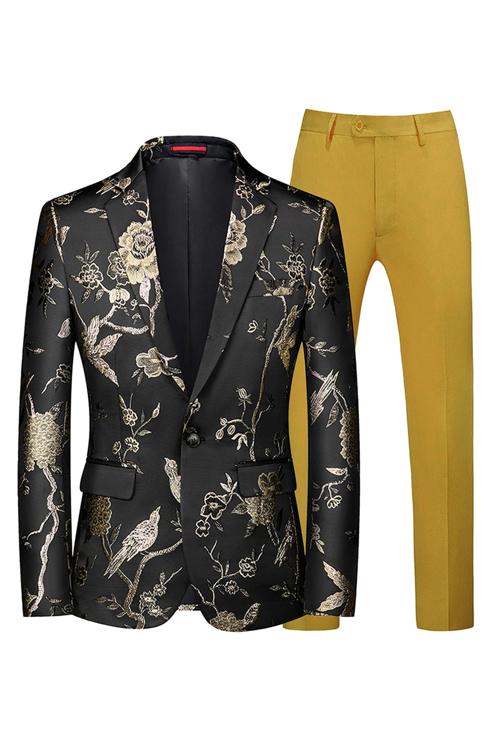 Blå och svart skårad kavajslag Jacquard 2-delad baldräkter för män